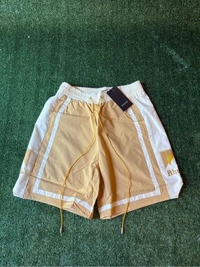 Rhude Yellow and White Sport Shorts